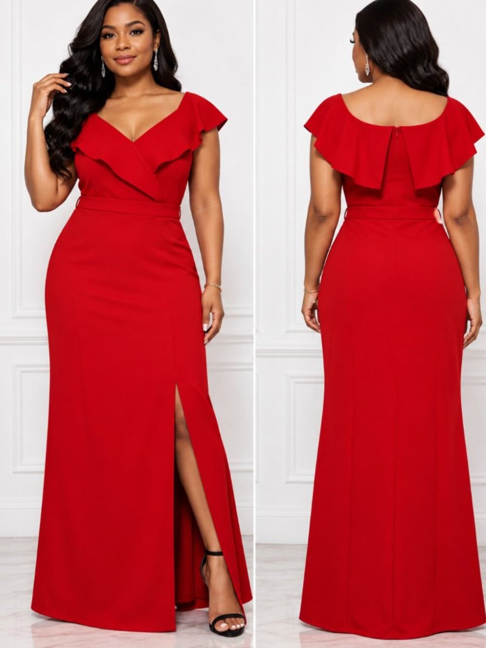 FLT Studio Red off Shoulder elegant Maxi Grown Dress Size Large Formal Evening.